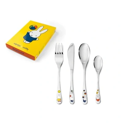 Immagine di Zilverstad Children&#039;s Cutlery 4 PCS Plays Set di Posate per Bambini con Miffy Che Gioca, Metallo, Color Argento, 21.5 x 15.5 2.5 cm