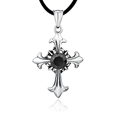 Immagine di DonDon Collana in caucciù da 50 cm con ciondolo a forma di croce acciaio inox, sacchetto velluto