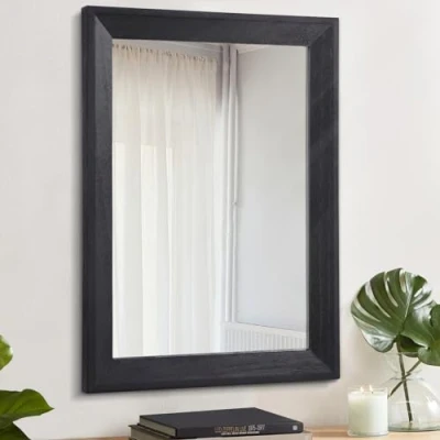 Immagine di AAZZKANG specchio rustico nero da parete, grande, 50 x 40 cm, rettangolare, con cornice in legno, decorativo appendere alla per camera letto e bagno