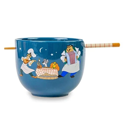 Immagine di Disney Lady And The Tramp Serenade Set di stoviglie in ceramica per ramen, include ciotola noodle da 590 ml e bacchette legno
