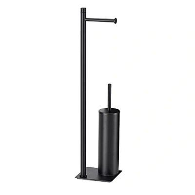 Immagine di GEDY G Seul Colonna Porta Rotolo + scopino Bagno, Nero con Finitura Nera, Misure 62,8 x 14 cm, Set per WC in Acciaio Inox e Cromall, Brugola da 4mm Inclusa, Carta, Unica