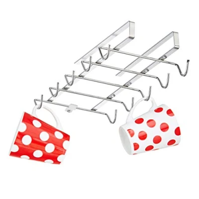 Immagine di Relaxdays 2X Portatazze, Supporto da Vetrinetta per 10 Tazze, Appendi Tazze in Metallo, Mobile, HLP 6x14x28 cm, Argento