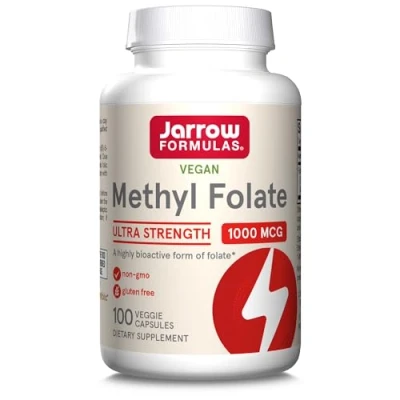 Immagine di Jarrow Formulas, Methyl Folate (5 MTHF), 1.000mcg, Acido Folico, 100 Capsule vegane, Testate in Laboratorio, Senza Glutine, Vegetariane, Soia, Non OGM