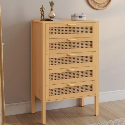 Immagine di EDHEN Cassettiera a 5 cassetti 60 cm in canna color legno IDMarket