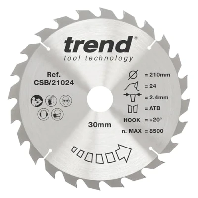 Immagine di Trend Lama per sega circolare CraftPro TCT uso generico seghe da banco, diametro 210 mm x 24 denti foro 30 mm, punta in carburo di tungsteno, CSB/21024