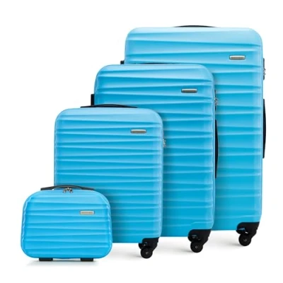 Immagine di WITTCHEN GROOVE Line Set di 4 Valigie (S+M+L+Custodia cosmetica) Rigido in ABS Ruote Serratura a Combinazione Manico Telescopico Blu