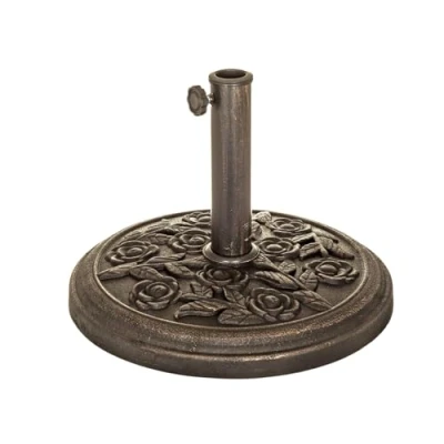 Immagine di Garden Mile Base per ombrellone, effetto ghisa, 9 kg, con motivo floreale, in metallo resistente, supporto mobili da giardino ombrelloni, tettoie, gazebo, tende sole, ecc. Diametro 45 mm