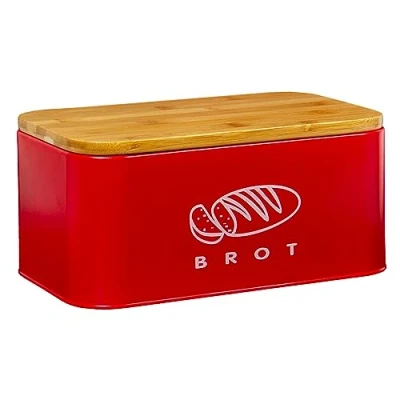 Immagine di Theo&amp;Cleo contenitore per il pane con coperchio, coperchio in bambù ecologico, può essere utilizzato come tagliere, spazioso metallo, conservare a lungo e mantenere