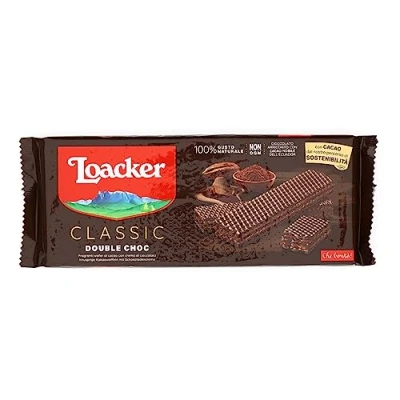 Immagine di Loacker Classic Double Choc, Fragranti Strati di Wafer al Cacao Pregiato Farciti con Crema e Cioccolato, 1 Confezione da 175g