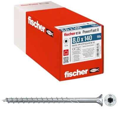 Immagine di Fischer PowerFast II 566312 Vite da legno 8 mm 140 Interno Esagonale rotondo, multidentato, TX, Torx, Impronta T Acciaio galvanizzato zinco 50 pz.