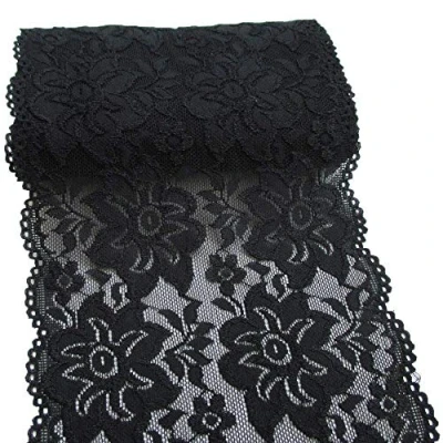 Immagine di Yulakes 4,57 metri di bordatura in pizzo floreale elastica bianca o nera per artigianato fai da te, 15 cm larghezza (nero)
