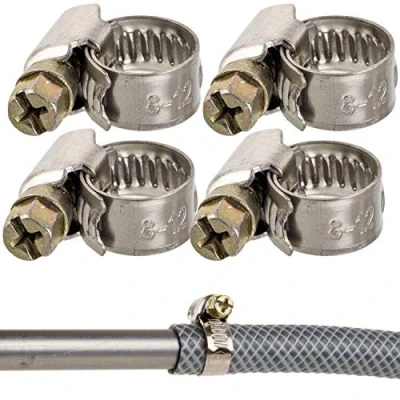 Immagine di Fascette stringitubo professionali con vite senza fine, campo di serraggio 8 12 mm, confezione 4 pz in acciaio W2, impronta a croce, banda larga 9 fascetta per tubo lavastoviglie