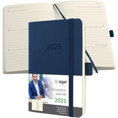 Immagine di SIGEL C2533 Conceptum Agenda settimanale 2025, circa A6, blu scuro, copertina flessibile, 2 pagine = 1 settimana, 176