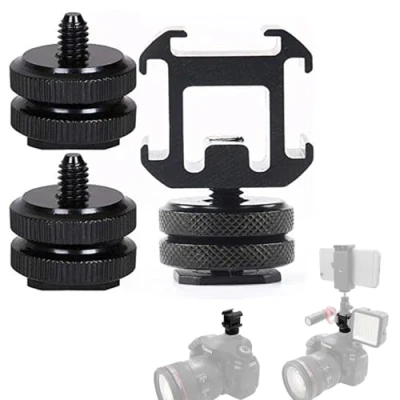 Immagine di Adattatore a Vite, 1 Pezzi Hot Shoe Mount/Adattatore Flash Slitta per Luci Flash, 2 Mount Adapter Doppia Vite 1/4 Angle Pollice, Supporto Fotocamera Reflex