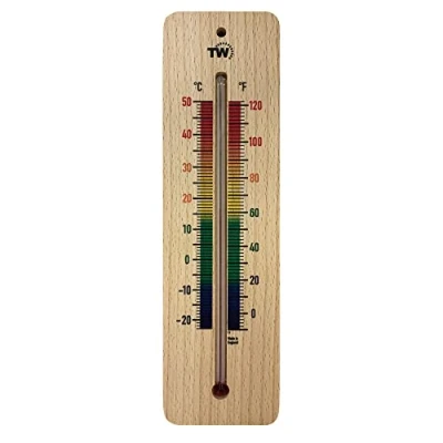 Immagine di Termometro per ambienti interni, in legno, da 215 mm, tradizionale temperatura ambiente, ideale casa, ufficio, asilo nido, serra, capannone o garage, stampa multicolore