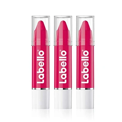 Immagine di Labello Lips2Kiss Color Lip Balm Hot Pink in confezione da 3 (3 x g), rossetto con colore intenso, vera cura labello, rosa