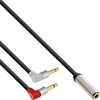 Immagine di Cavo Audio InLine Slim Mobile adattatore Aereo 2x Jack 3,5mm maschio Mono a 1x 3,5 femmina Stereo, 2m [99251B]