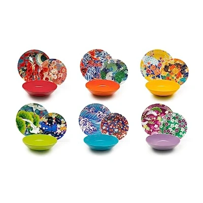 Immagine di Excelsa Kimono Servizio di Piatti 18 Pezzi, Porcellana e Ceramica, Multicolore