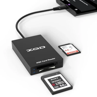 Immagine di lettore di schede XQD USB C, XQD/SD 2 in 1, adattatore per memoria da 5 Gbps Sony serie G/M, scheda Lexar 2933x/1400x Mark iPhone 15 iPad Windows Mac OS Android