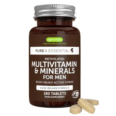 Immagine di Multivitaminico Completo Uomo ad Alto Dosaggio con Licopene, Vitamina D, Vitamine B Metilate e Zinco. Supporta Sistema Immunitario, Energia, Cuore Cervello. 180 compresse vegane Igennus