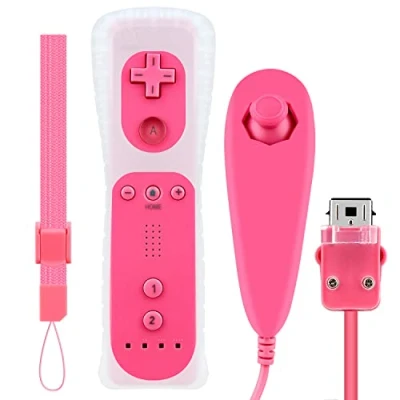 Immagine di OSTENT Telecomando per sensore di movimento + Wired Nunchuck Combo compatibile console Nintendo Wii Colore rosa