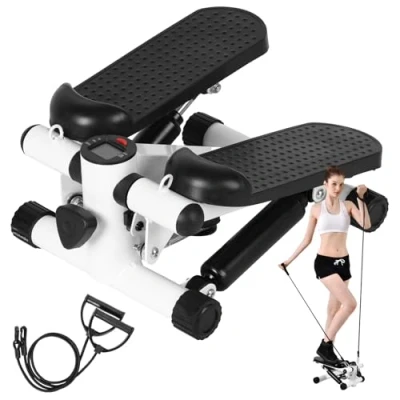 Immagine di Zephylix stepper per esercizi a casa, mini scale con bande di resistenza, monitor LED, altezza regolabile, attrezzatura portatili allenamento completo del corpo, nero