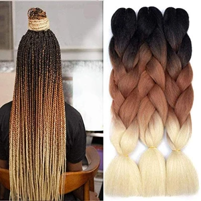 Immagine di FANWYFYU Treccie Extension enormi intrecciati, 24inch3 pezzi,di estensione dei capelli intrecciati Jumbo sintetici Ombre Trecce di scatola africane ad alta temperatura (Nero Marrone Biondo)