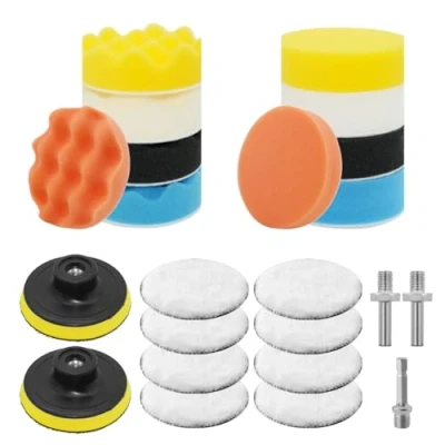 Immagine di Venprodium 23 Pezzi Kit Lucidatura Auto, 8cm Lucidatrici Tamponi con Adattatore per Trapano, Dischi Lucidare, Lucidare Spugne Lucidanti Levigare e Cerare