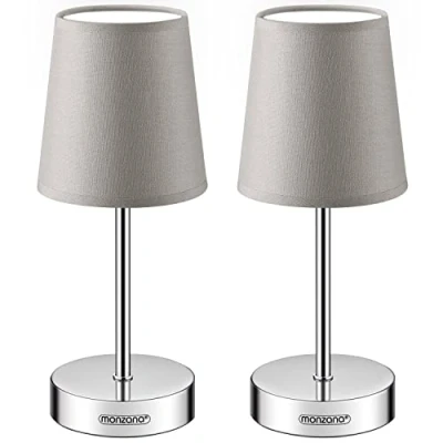 Immagine di Monzana 2x Lampada da Comodino Paralume in Tessuto E14 Abatjour Luce Lettura con Interruttore