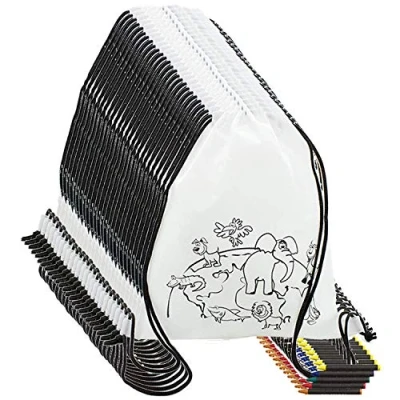 Immagine di Gadget Compleanno Bambini Partituki. 10 Zaini da Colorare e Set di 5 Pastelli a Cera Colorati. Ideale per Regalini Fine Festa Pignatta