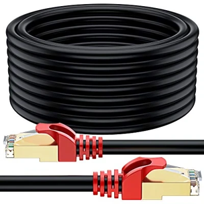 Immagine di MutecPower 30m Cavo CAT 7 Esterno da impermeabile per uso interramento diretto di rete Ethernet RJ45 esterna SSTP 600 Mhz Nero 30 metri con fascette e clip