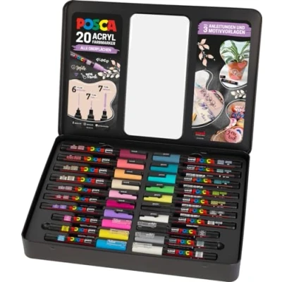 Immagine di Faber Castell uni ball 186829 Set di pennarelli POSCA, confezione da 20, incluse istruzioni per 3 progetti fai te