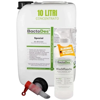 Immagine di Bactodes Neutralizzatore Speciale di odori concentrato da 10 Litri con boccetta Spray Detergente Enzimatico Universale Effetto bio microbico Rimuove efficacemente Tutti Gli sgradevoli