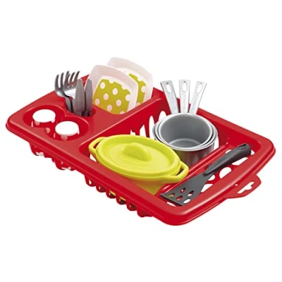 Immagine di Ecoiffier Scolapiatti per Bambini + stoviglie E Posate, Colore Rosso, 22 Accessoires, 09561