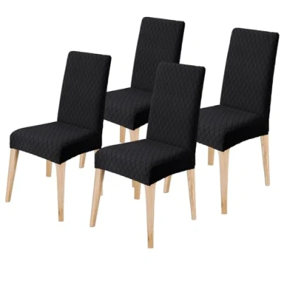 Immagine di LANSHENG Coprisedie con Schienale 4 Pezzi, Elasticizzato Moderno Coprisedia Lavabile Estraibile, Fodere Universale per Sala da Pranzo Cucina, Coperture Sedie, Nero