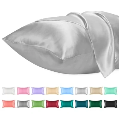 Immagine di Lirex Set di 2 Federe in Raso 40x70cm, Protezione Capelli e Pelle &amp; Antirughe, Chiusura a Busta,(Grigio Chiaro)