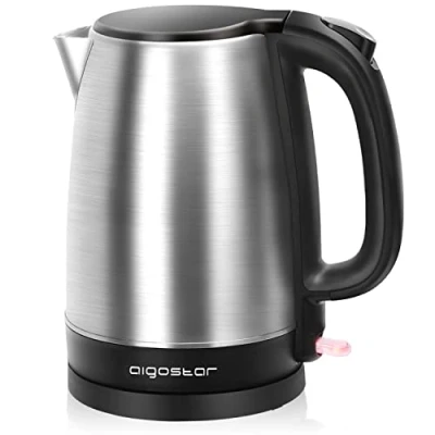 Immagine di Aigostar Milo Bollitore Acqua Elettrico 2200W, Capacità 1,7L, Bollitori In Acciaio Inox spazzolato, Senza BPA con Spegnimento Automatico e Protezione da Bollitura a Secco, Filtro Anticalcare, Nero
