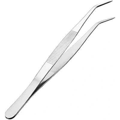 Immagine di MMOBIEL Pinzette in acciaio inossidabile da 20 cm con punta zigrinata a 60 gradi, molle professionali multiuso per lavorazioni industriali, uso laboratorio, giardinaggio, cucina