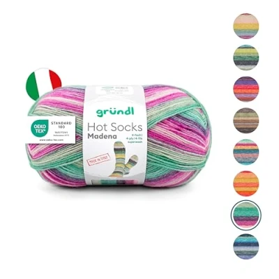 Immagine di Gründl Hot Socks Madena Lana per calze in 75% vergine (superwash) e 25% Poliammide, Made Italy, 4 Filati calzini, 100 g/420 m, spessore ago: 2,5 mm 3 mm, 1 x g), colore laguna
