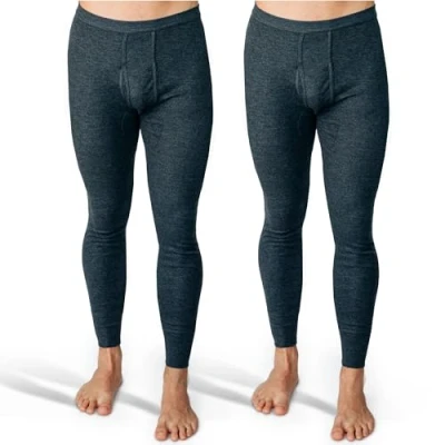 Immagine di SES mutande lunghe da uomo a costine sottili, confezione 2 pezzi, S 4XL con apertura e vita morbida in cotone/comode uomo, gamba lunga, grigio mélange, L