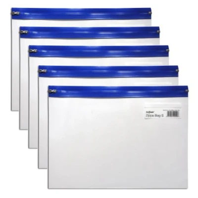Immagine di Snopake Zippa Bag Sacchetti con chiusura lampo, A4, 325 x 235 mm, 5 pezzi, colore: Trasparente/Blu