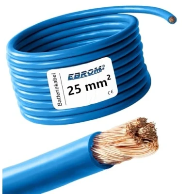 Immagine di EBROM cavo batteria da 5 metri positivo blu 25 mm2 mm² rame pieno 99,9% di alimentazione in OFC, lunghezza: