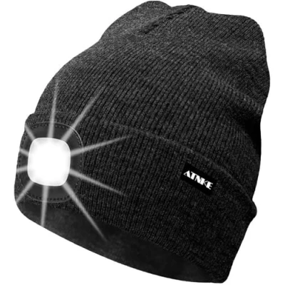 Immagine di ATNKE LED Cappello Illuminato Berretto,USB Ricaricabile da Corsa 4 Impermeabile Luce Invernale Calda Lampada Frontale Regali per Uomo e Donna/Dark Grey