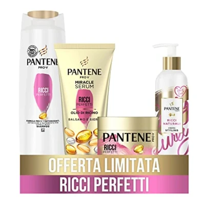 Immagine di Pantene Pro V Ricci Perfetti, Set Regalo Capelli Ricci: 1x Shampoo 225 ml, Balsamo Miracle Serum 150ml, Maschera Protezione Cheratina 300ml, Crema Styling 235ml