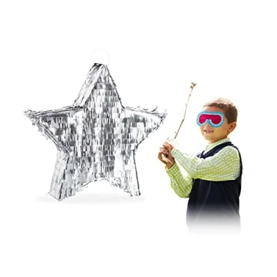 Immagine di Relaxdays Pignatta a Forma di Stella, da Riempire, per Feste Compleanno dei Bambini, Appendere, in Carta, Grande, Argento