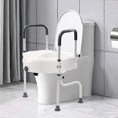 Immagine di HuKaiL 11 cm rialzo per sedile WC con braccioli/braccioli/copriwater, altezza regolabile di 15 23 e capacità carico 150 kg, del angolo rotazione 170, 52 x 33