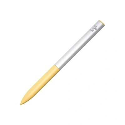 Immagine di Logitech Pen per Chromebook Stilo USI ricaricabile progettato l&#039;apprendimento, Certificato Chromebook, Nessuna associazione, Impugnatura morbida antiscivolo Argento/Giallo