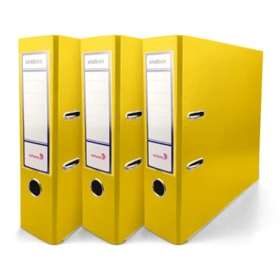 Immagine di Netuno 3 raccoglitori cartone ecologico riciclato giallo a 2 anelli A4 dorso 8 cm per ufficio scuola archivio faldoni portadocumenti