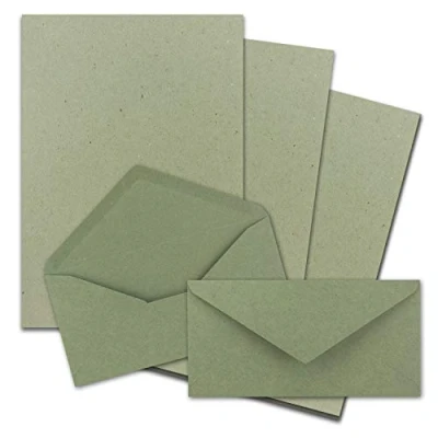Immagine di FarbenFroh by Gustav Neuser Set di 25 fogli carta kraft da lettere formato DIN A4 con buste lunghe, incollaggio a umido, colore: verde, e in riciclata