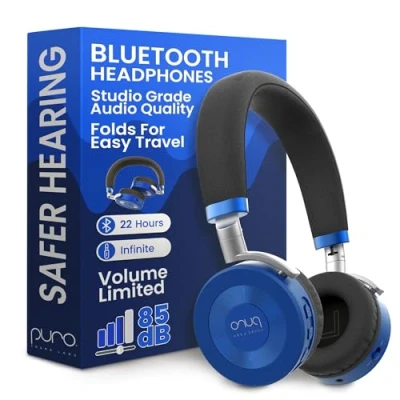 Immagine di Puro Sound Labs JuniorJam Plus cuffie per bambini, protezione audio sicura l&#039;udito, Bluetooth regolabili tablet, smartphone, PC (blu)